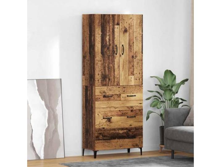 RJPLMFV Wandschrank, Holz, 69,5 x 34 x 180 cm Effilierte Metallfüße, Regale und Schubladen, moderner Stil, Wandbefestigung