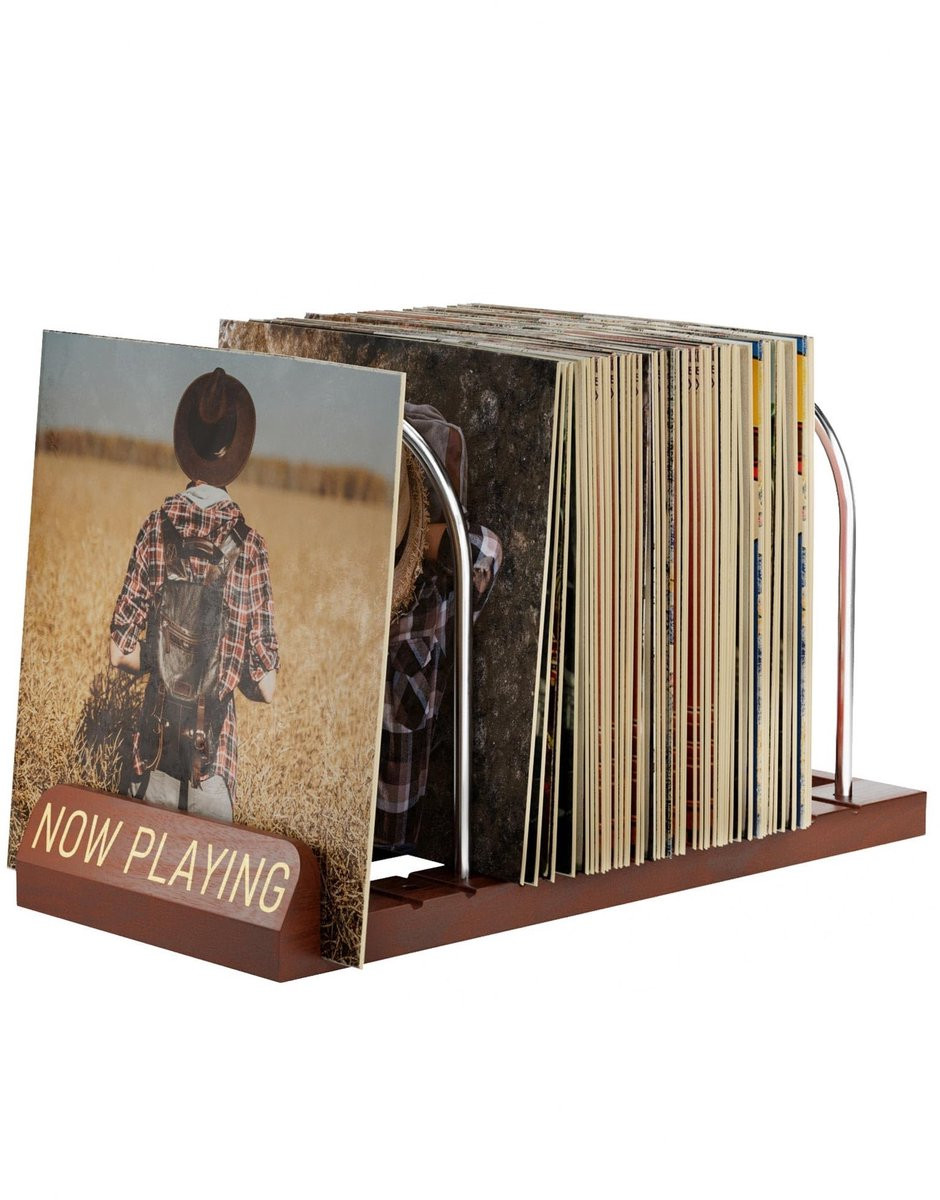 Dailygoods Vinyl Platenstandaard voor 50 LP's met NOW PLAYING Display en Antislip Groeven