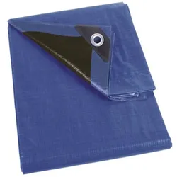 Perel Abdeckplane, besonders strapazierfähig, 20 Ösen, verstärkte Ecken, quadratisch, Blau/Schwarz, 140 g/m2, 5 x 5 m