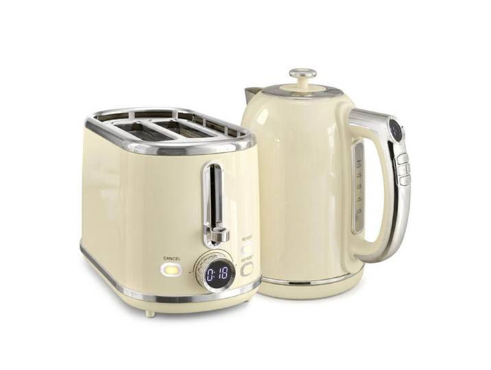 FELIXLEO Frühstücks-Set Wasserkocher Toaster Set LED 1,7L Warmhaltefunktion 3 Std. Creme (1-tlg)