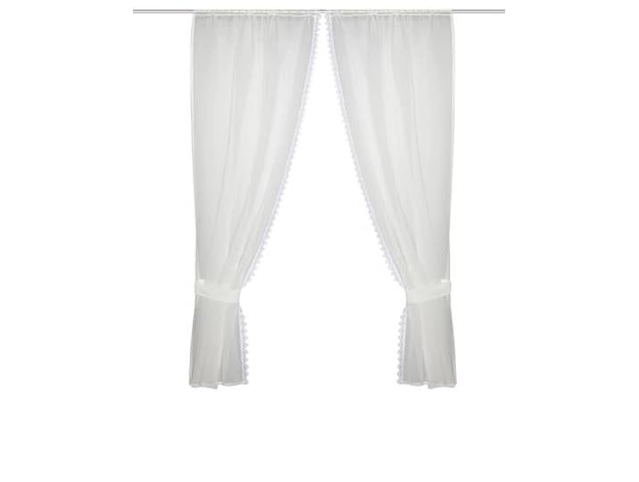 HOME WOHNIDEEN NISHAY Rideau de Rideau\, Aspect Lin\, 160 x 75 cm\, Bordure en macramé\, Couleur : Blanc\, Dimensions : 160 x 75 cm\, Nombre : 1