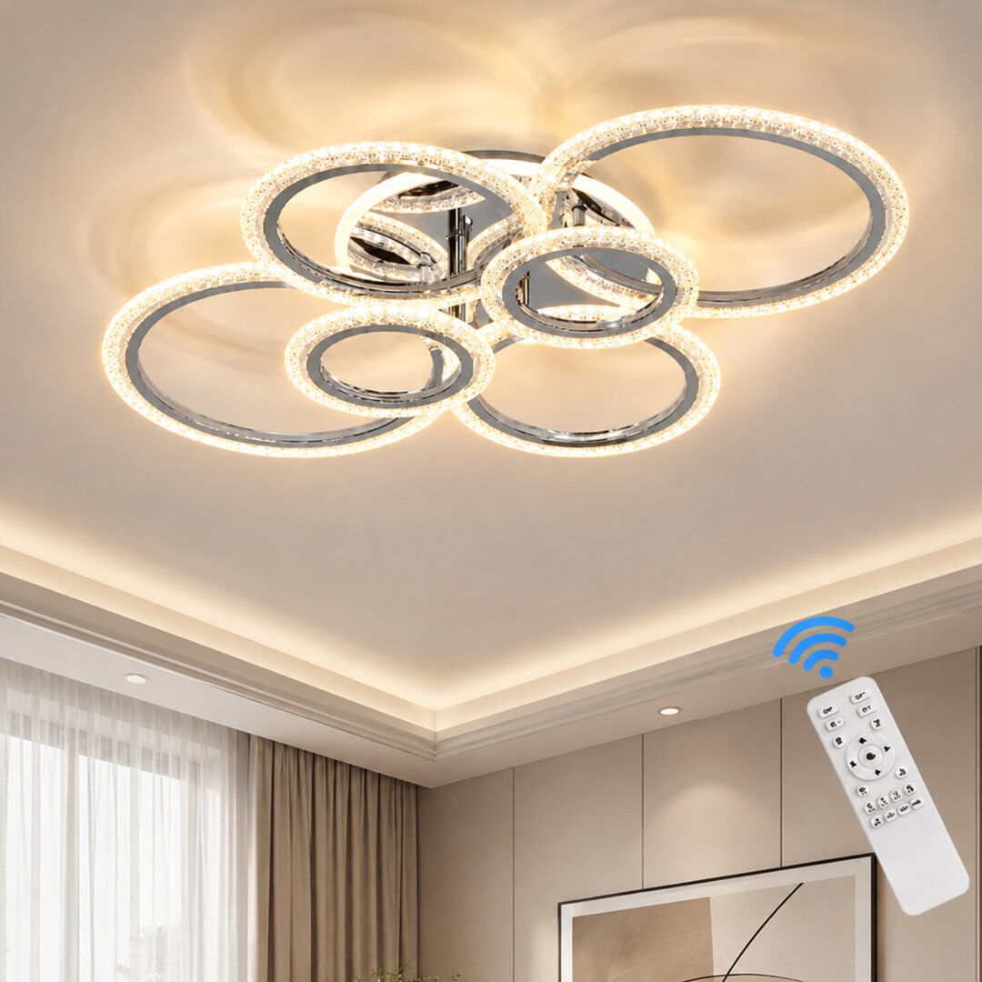 Blue Elephant Elora 6-Light 80cm Acrylic LED Flush Mount Chrome 12cm H X 80cm W X 56cm D