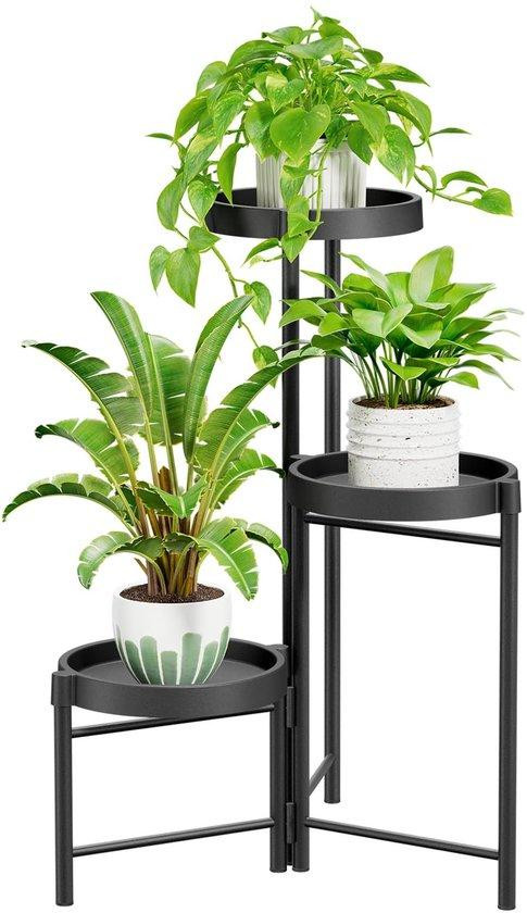 Ibenzoa Metalen plantenstandaard, 3-laags, inklapbaar, zwart, B/D/H: 65 x 22 cm