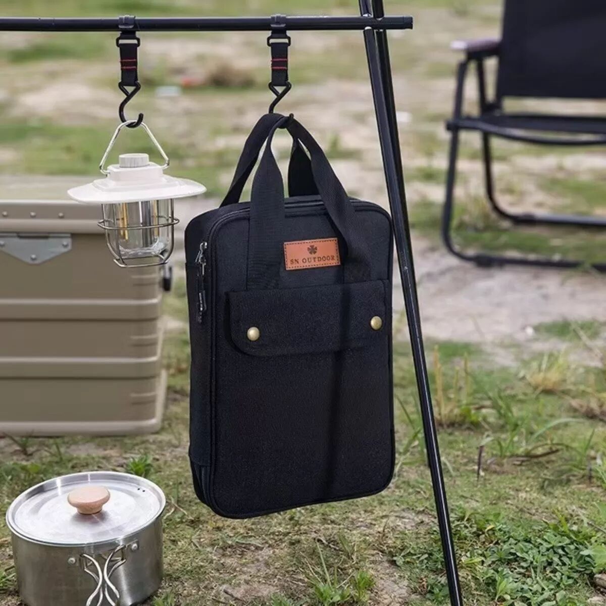 INF Faltbare Outdoor Kochgeschirr Organizer Tasche - Tragbare Camping Küchenaufbewahrung Schwarz