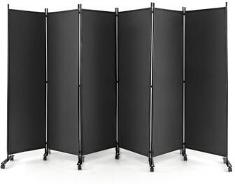 Costway 6 Panel 5.7 Feet Tall Rolling Room Divider on Wheels-Gray