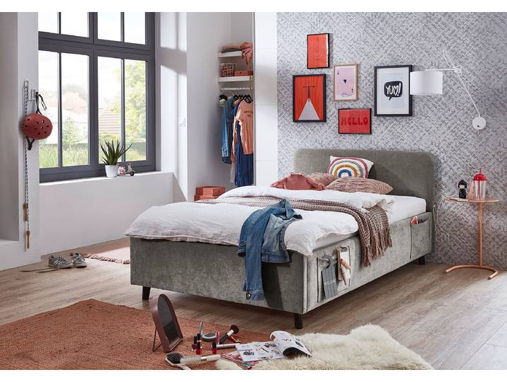 Lit rembourré Cosy 140 x 200cm Sans sommier Gris