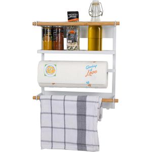 Böttcher-AG Küchenrollenhalter Metall / Holz, weiß / braun, Wandbefestigung ohne Bohren