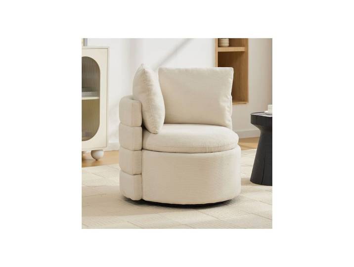 Fauteuil pivotant 360° avec rangement en chenille ivoire