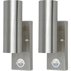 2er Set Außen Leuchten 120° Sensor Wand Lampen Up Down Strahler Edelstahl Garten Weg Beleuchtung