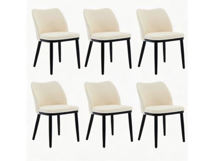 GarveeHome Esszimmerstühle 6er-Set Samt Polsterung Holzbeine Elfenbein Gepolsterte Sitzfläche, Atmungsaktiv, Stabile Beine, Rücklehne, Café