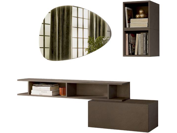 Garderoben-Set HOME AFFAIRE Infinity, 4tlg. Breite 150 cm, Höhe variabel, moderne Garderobe , braun (bronzo), B:150cm H:180cm T:30cm, Kastenmöbel-Sets, Garderoben-Set, (Hängeschrank, Wandregal, Würfelregal 2er Set, Spiegel) Diele, Flur