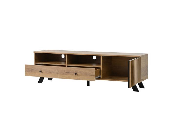 Oxeza Tv-Element 150/38/44 cm Naturholz mit 2 Schubladen, Naturfarben, Holz, Mode, Rechteckig, 150x44x38 cm, Wohnzimmer, TV Möbel, Lowboards, Lowboards stehend