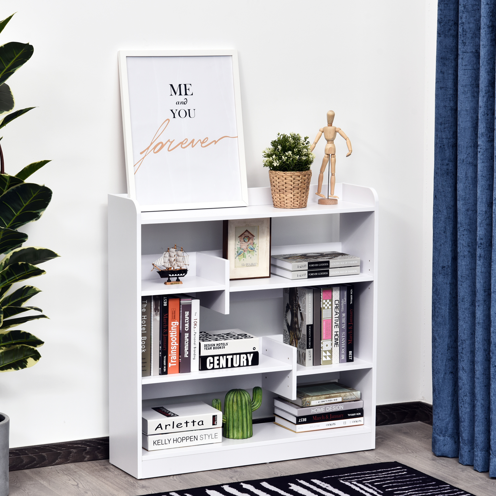 Homcom Libreria a scaffale Mobile da Archiviazione dim. 90L x 24l x 91H cm 4 Livelli 3 Pannelli posteriori Pannelli di Particelle Bianco