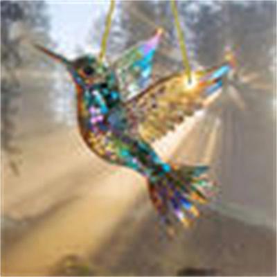 Inspired Finds 2D Acrylic Bird & Flower Hanging Pendant Decorative Ornament For Home Car Window prism Hummingbird