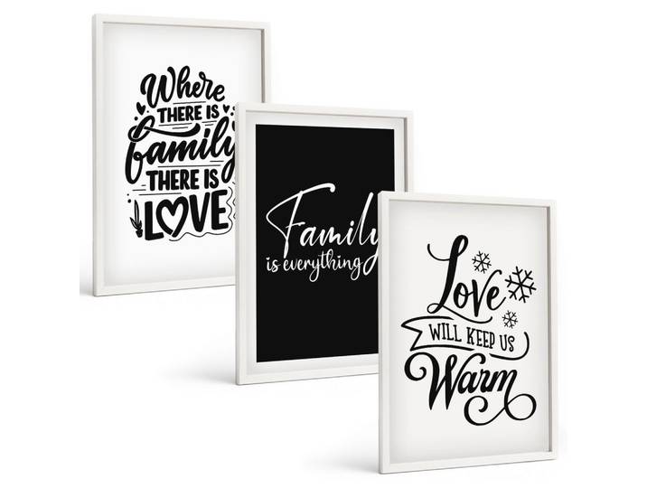 BILDER SET 3er Set - 40x60 cm Weißer Rahmen - Familie, Liebe, Wärme, Zuhause