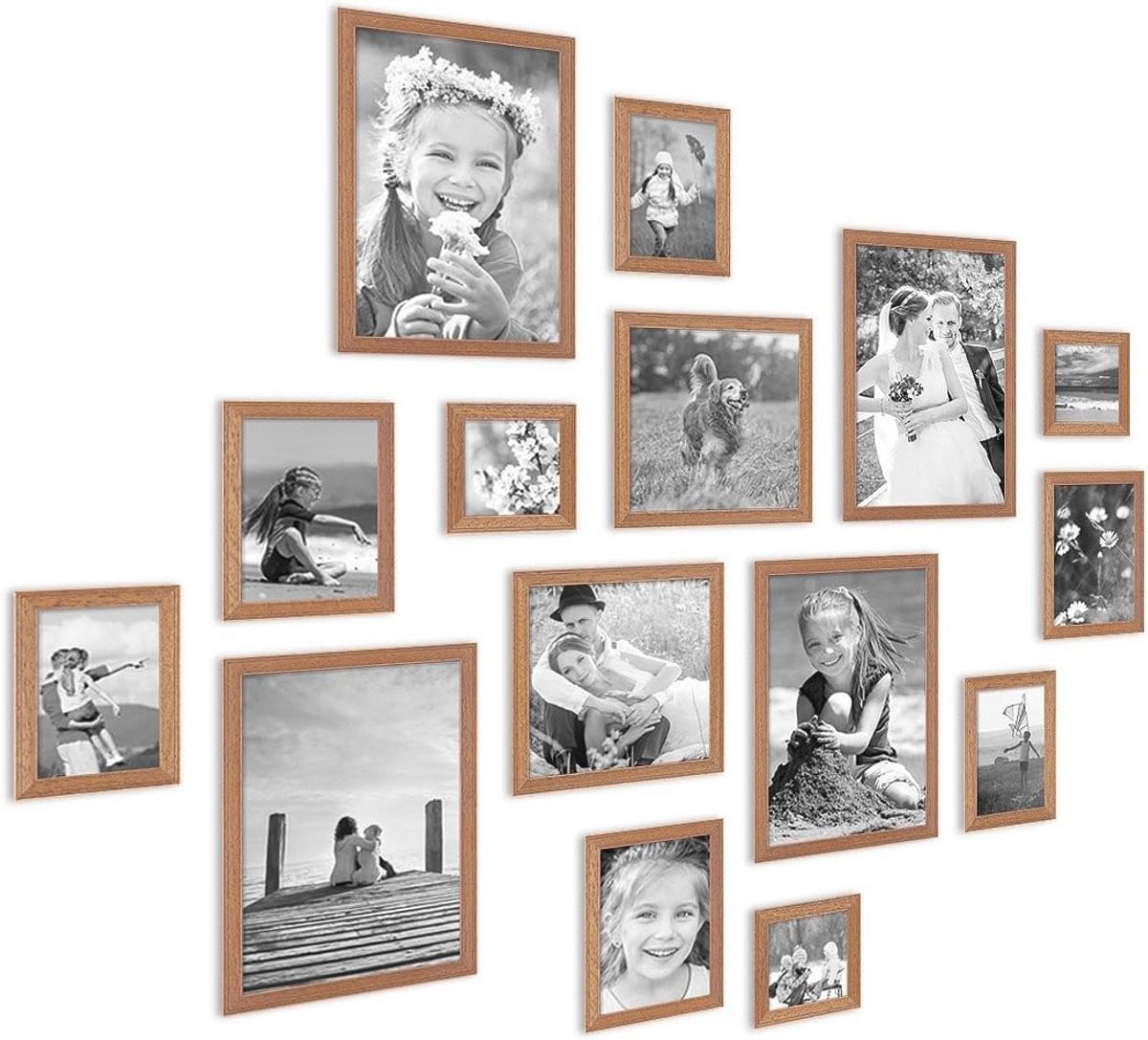 Set van 15 fotolijsten van eikenhout