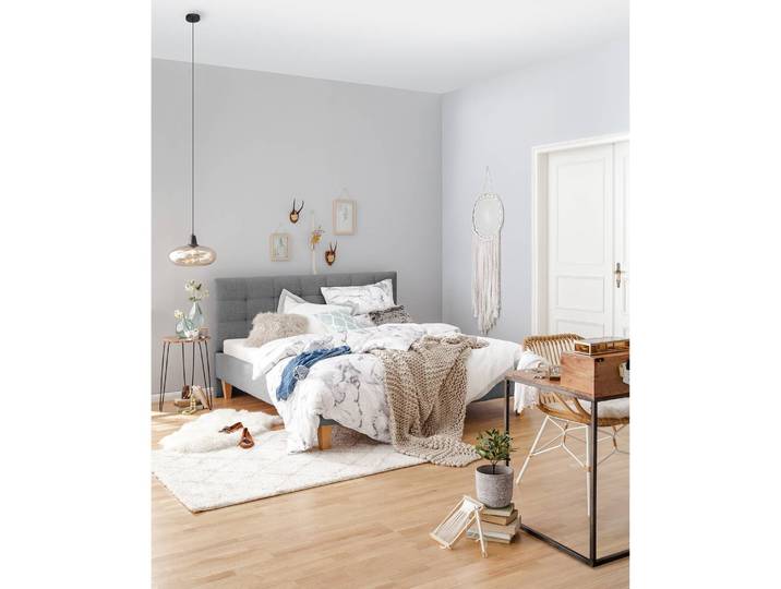Polsterbett Stensborg 100 x 200cm Strukturstoff Grau/Silbergrau ohne Lattenrost & Matratze