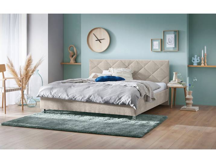 Polsterbett, Polyester, Beige, 200×210 cm, Mit Rautensteppung & Verchromte Füße, Modern, Westfalia Schlafkomfort