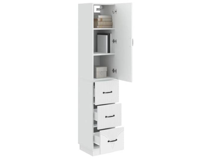 KTHLBRH 2-teiliges Schrank-Set weiß glänzend 33 x 34,5 x 87 cm Technisches Holz, 3 Schubladen, 2 Einlegeböden, Schiebetür, Griff aus Metall