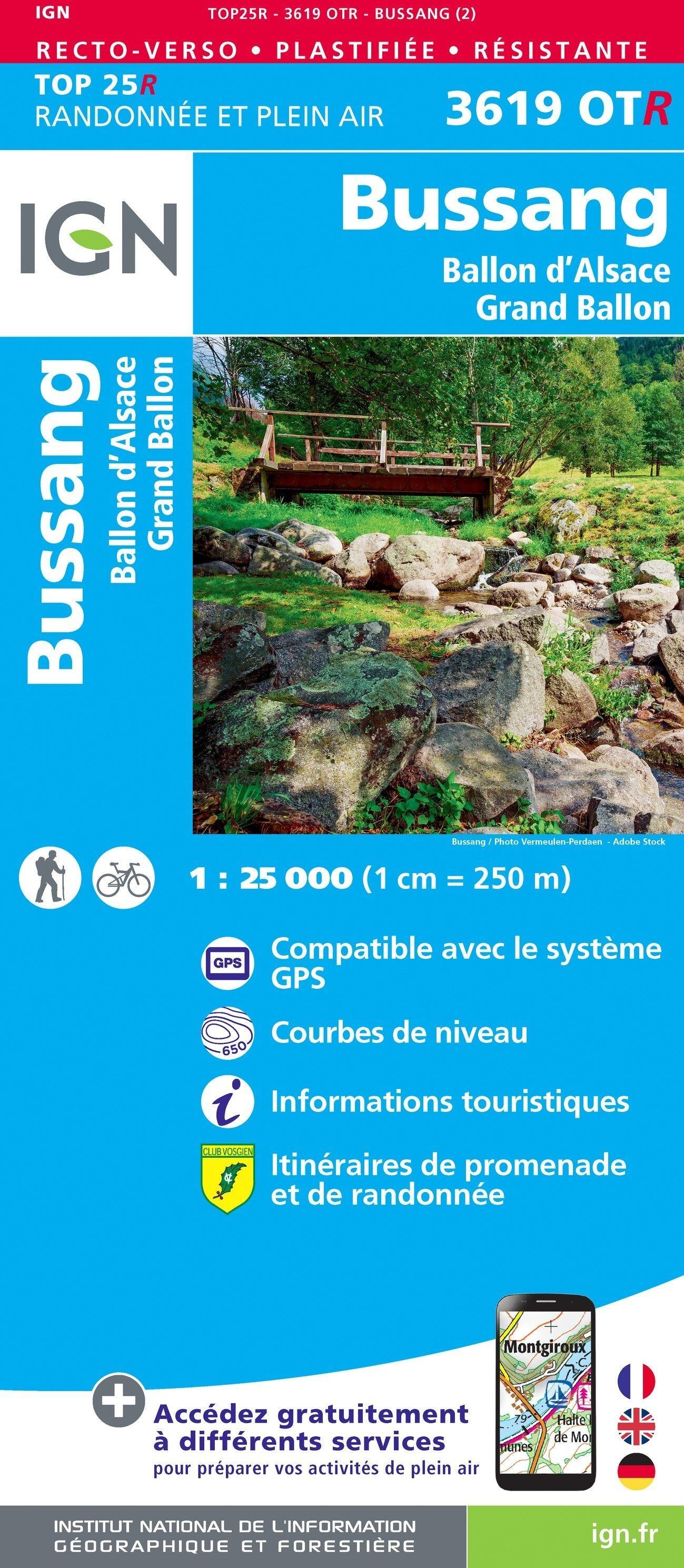 Carte de randonnée IGN TOP 25 n° 3619 OTR (Résistante) - Bussang, Ballon d'Alsace, Grand Ballon