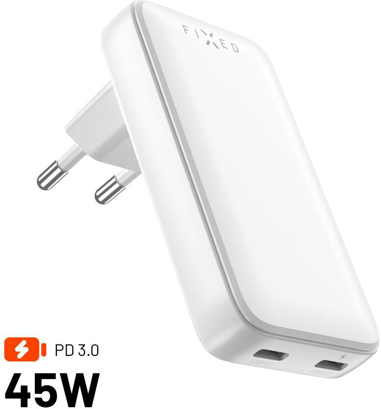 Fixed Slim GaN USB-C Oplader - 2 Porte - Hurtigopladning - Hvid