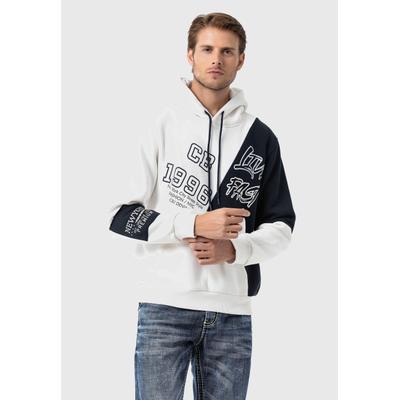 Kapuzenpullover CIPO & BAXX "Sweatshirts", Herren, Gr. L, beige (ecru), 70% Baumwolle, 30% Polyester, gemustert, regular fit, Pullover Kapuzenpullover, im Kontrastdesign
