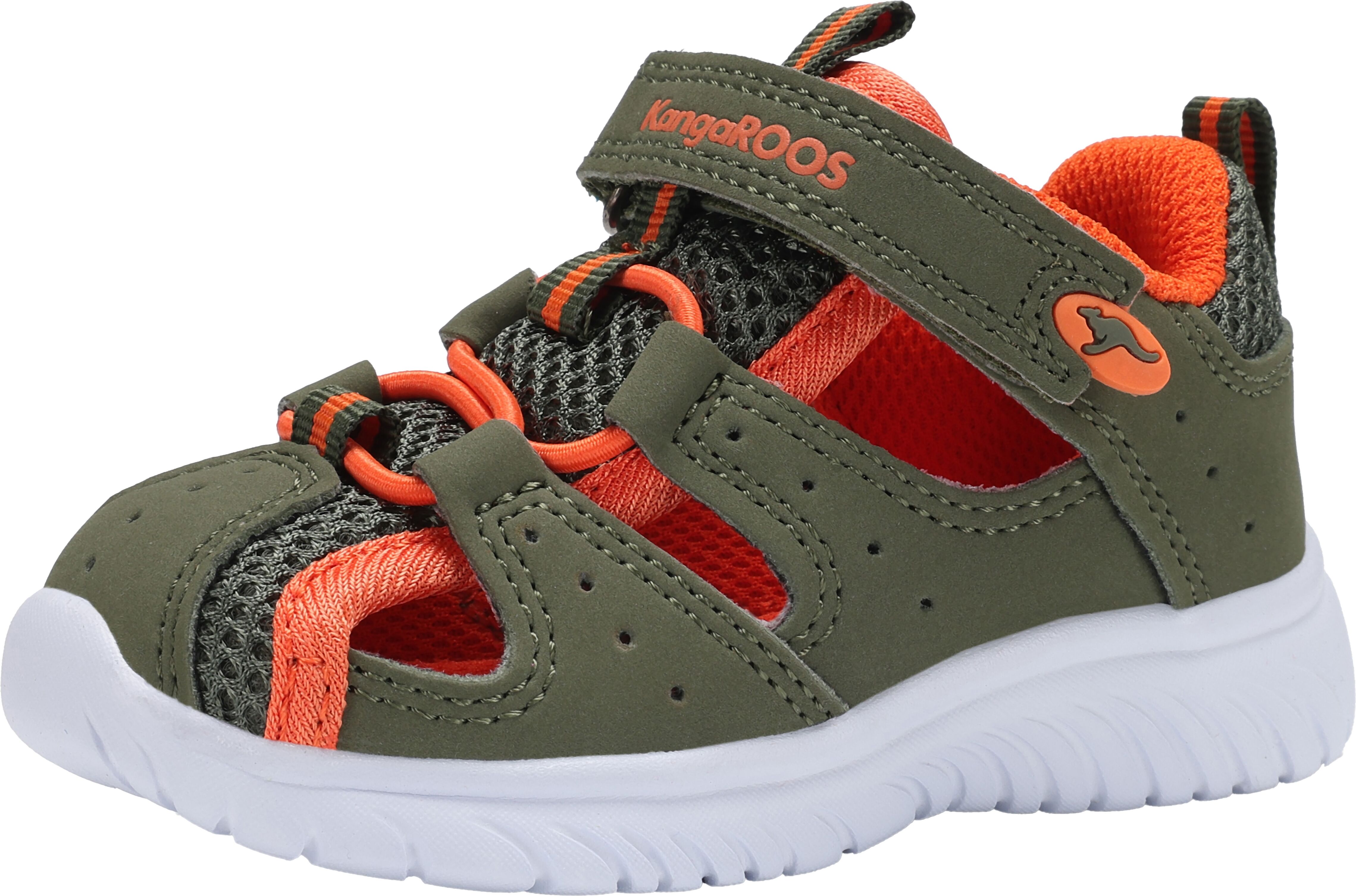 Sandale KANGAROOS "KI-Rock Lite EV", Mädchen, Gr. 25, grün (olive, flame), Synthetik, Textil, Schuhe Sandale olive, flame 25