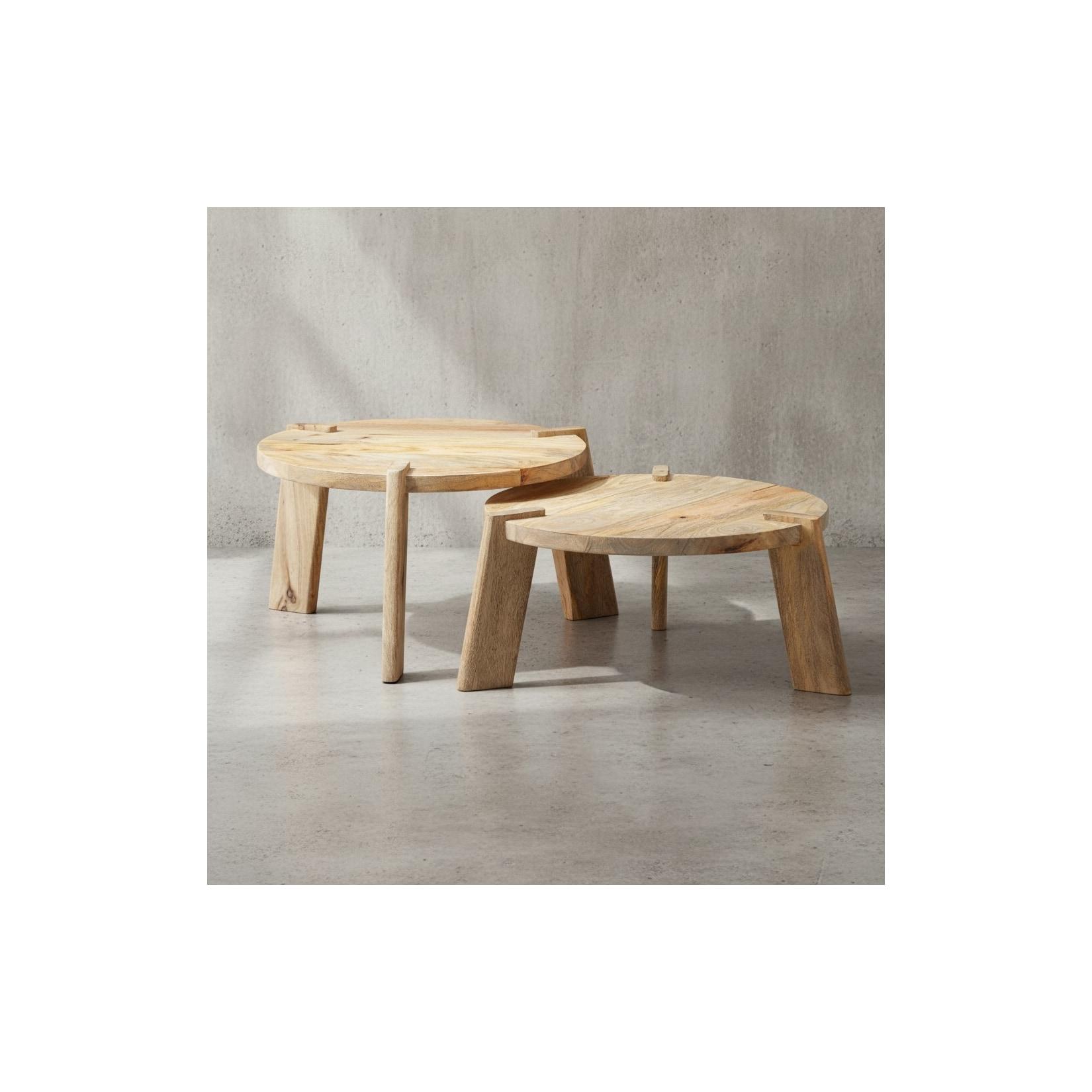 KADIMA DESIGN 2er Set Couchtische HELEN: Mango Massivholz, unterschiedliche Größen, handgefertigt, max. 8 kg Belastung.