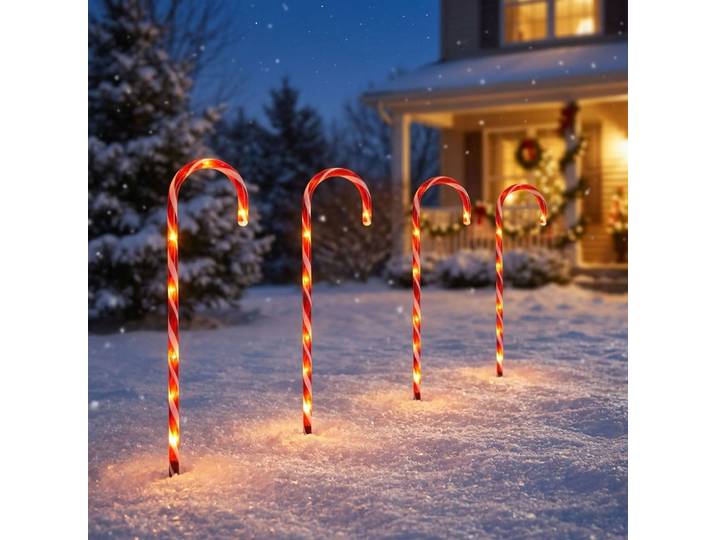 4er-Set LED Zuckerstangen, Ø1,8 x H74 cm, rot-weiss