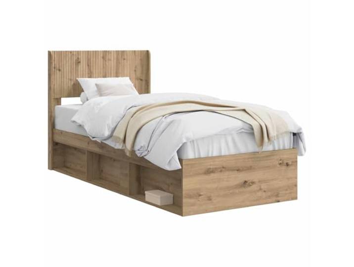 PUGYNBK Bettgestell mit Stauraum und Kopfteil, Eiche Artisan Sperrholzleisten, ohne Boxspring, Reinigung mit feuchtem Tuch, 1 Packung