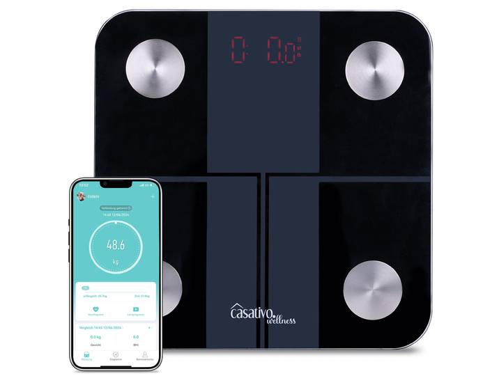 14in1 Körperanalysewaage aus Glas, Bluetooth & Appsteuerung, max. 180 kg