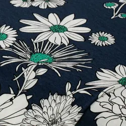 Viskose-Jersey "Blumen", dunkelblau/offwhite/grün