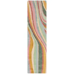 KADIMA DESIGN Wollteppich Handgetuftet Abstraktes Wellenmuster Multicolor Langlebig | 60x230cm
