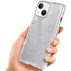 iPhone 13 Hülle Glitzer Silber – ONEFLOW Glitter Case, 3in1 Silikon, Funkelnd, Stoßfest, Dünn, Sparkle-Silver