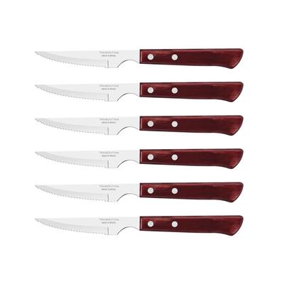 Tramontina STEAK-/PIZZA Messer Spanish Style, 6 Stück, Edelstahl, Holzgriff FSC, spülmaschinenfest