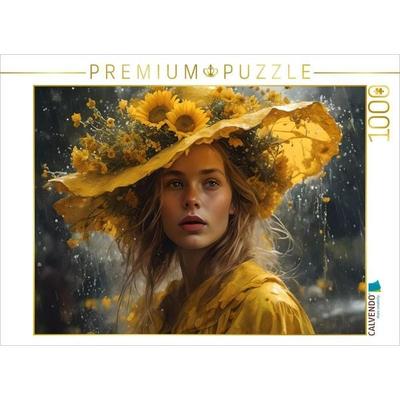 CALVENDO Puzzle Frau mit Sonnenblumen am Hut | 1000 Teile Lege-Größe 64x48cm Foto-Puzzle für glückliche Stunden