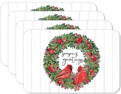 CounterArt Country Christmas 4 Pack Reversible Easy Care Flexible Plastic Placemats Made in The USA BPA Free Easily Wipes Clean