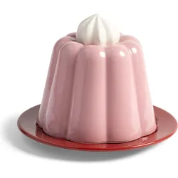 Pudding Teller mit Deckel, rot-rosa