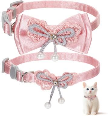Fusion Finds Breakaway Cat Collar With Pink Bow Adjustable Kitten Collar 2 Pack For Stylish & Safe Cats style 2
