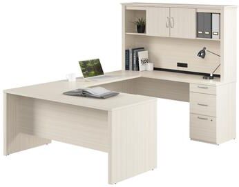 Bestar Logan 66-inch U or L Shaped Desk with Drawers and Hutch