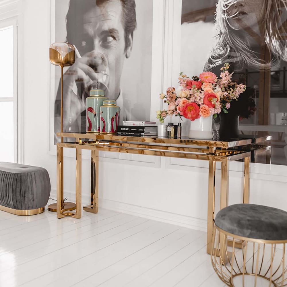 Kare Design Console en verre teinté et acier doré Doré 160x76x45cm