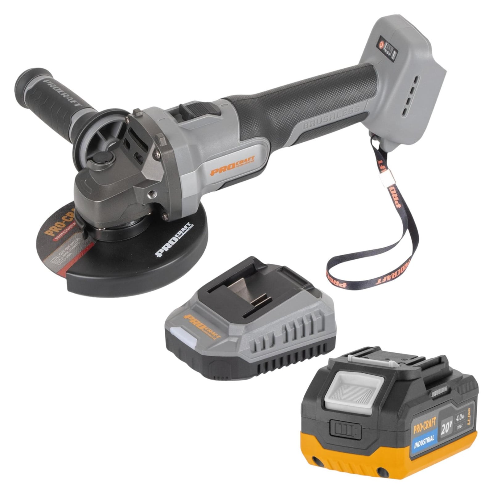 Procraft Industrial AG125Abb accu-haakse slijper 20 V 125 mm borstelloos Solo