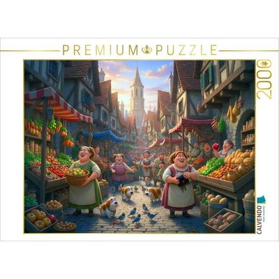 CALVENDO Puzzle Bunte Gemüseträume - Händlerinnen auf dem mittelalterlichen Markt | 2000 Teile Lege-Größe 90x67cm Foto-Puzzle für glückliche Stunden