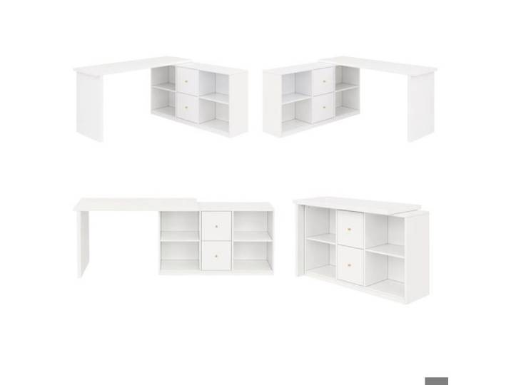 Bureau d'angle blanc multifonction 120×50×78 cm gaming 2 tiroirs espaces ouverts pour rangement rapide