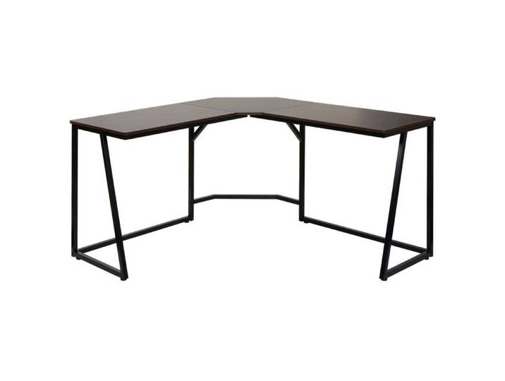 Bureau d angle table d ordinateur 76x140x140 cm metal et MDF marron fonce 04_0006039