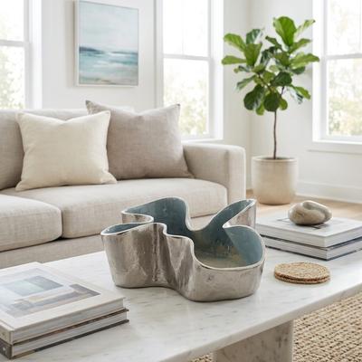 Sagebrook Home "Aluminum Decorative Bowl Freeform Modern Coastal Display - 6"" Blue - 15.25"""