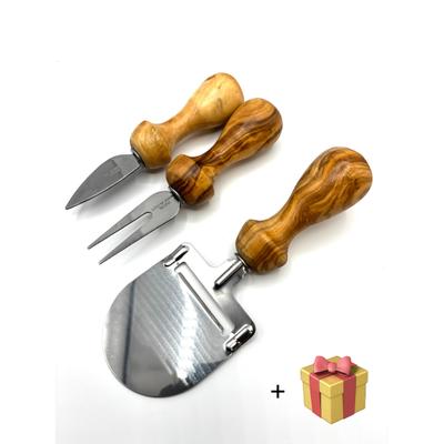 Käsehobel OLIVENHOLZ-ERLEBEN "inkl. Käsebesteck, aus Olivenholz und Edelstahl, plus Überraschung", braun (silberfarben, braun), Edelstahl, Küchenreiben, Edelstahl ist einfach zu reinigen, Olivenholz ist antibakteriell