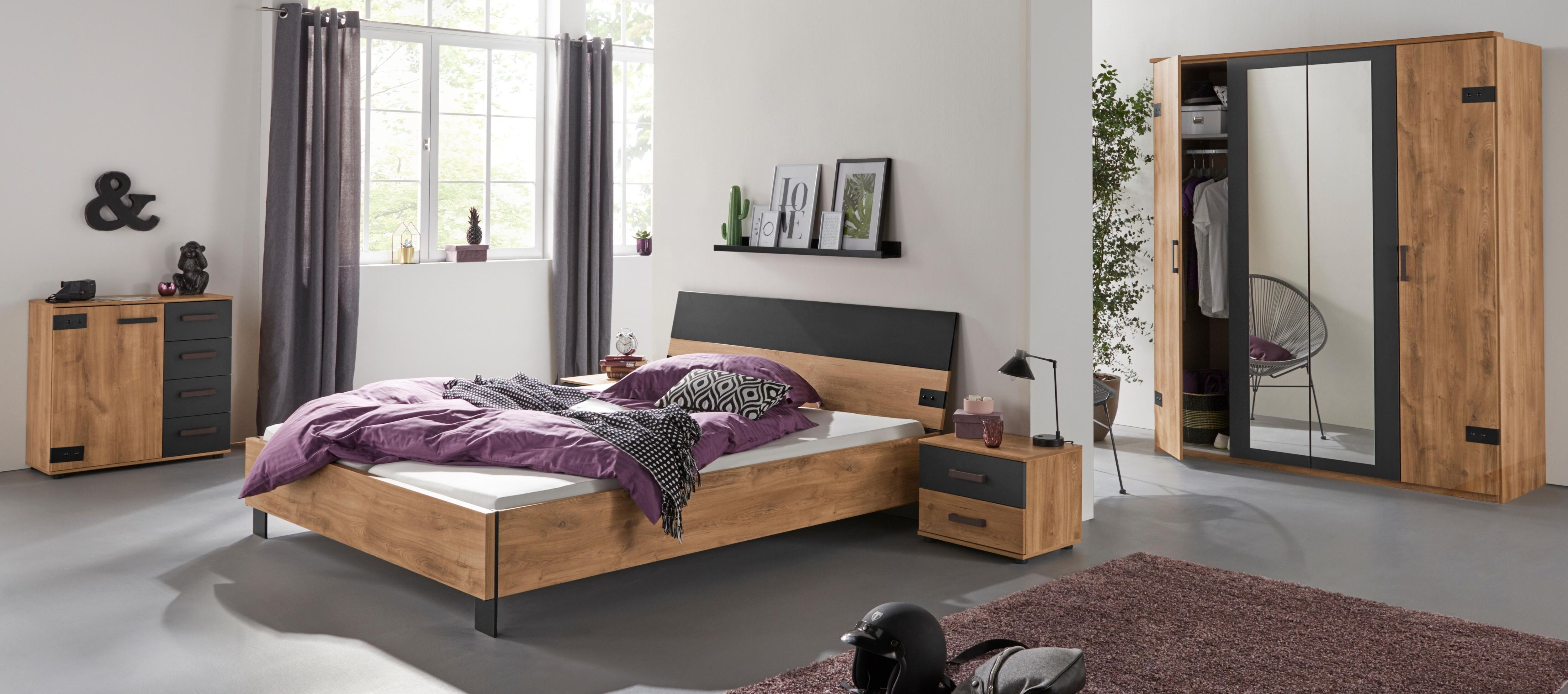 Futonbett WIMEX "Malmö, Bett Made in Germany", grau (plankeneichefarben, graphit), B:168cm H:94cm L:210cm, Betten, Futonbett, im beliebten Industrial look, 3 Breiten zur Auswahl plankeneichefarben, graphit Liegefläche Länge B: 200cm x 180cm, Höhe Bett: 94
