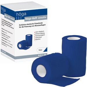 Höga Fixierbinden Haft sensitiv, blau, selbsthaftend ohne Klebstoff, latexfrei, 4m x 8cm