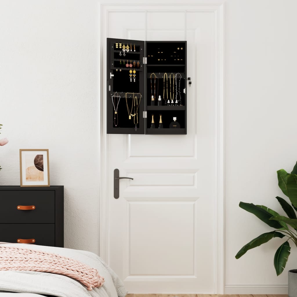 vidaXL Armoire à bijoux avec miroir murale noir 30x8,5x67 cm